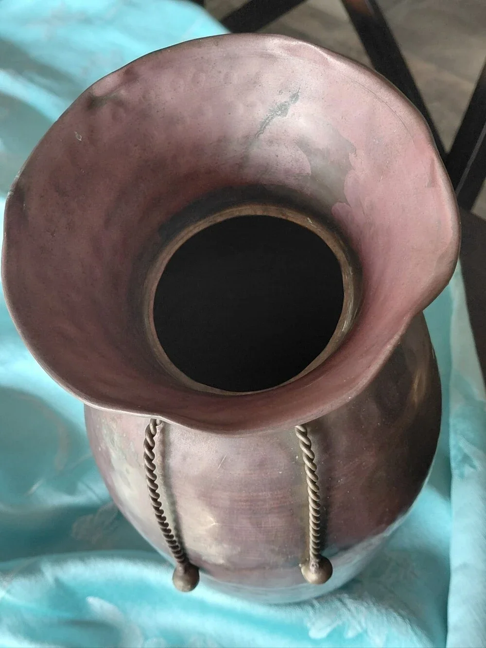 Vintage Antique-Style Brass/Copper Mid- Century Vase with Rope Accent